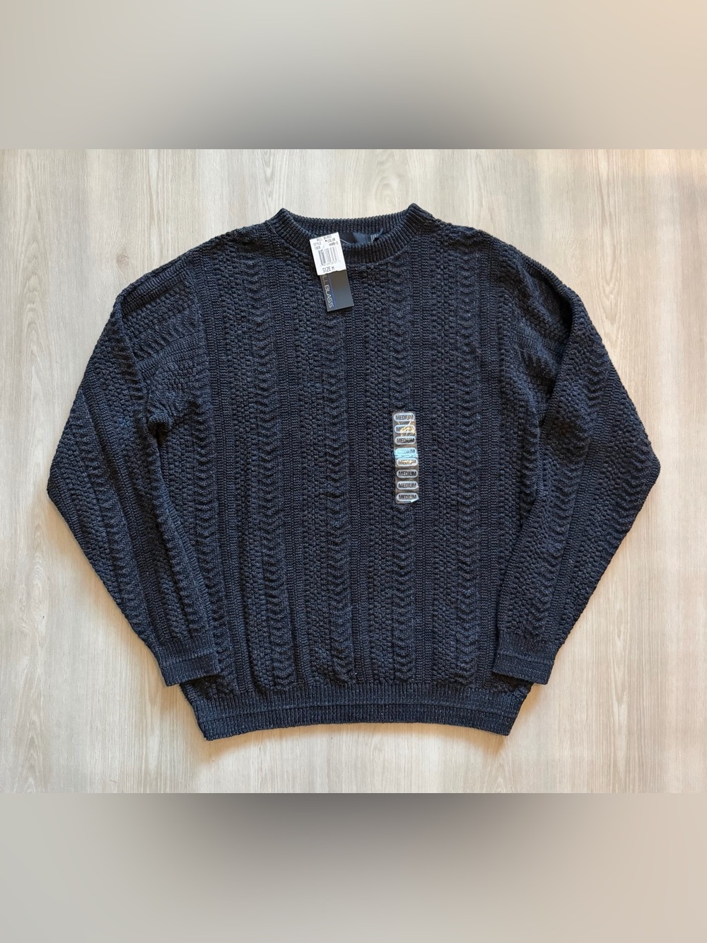 New Vintage Bill Blass Sweater Mixed Color Cable Knit Crew Neck Classic Sz M